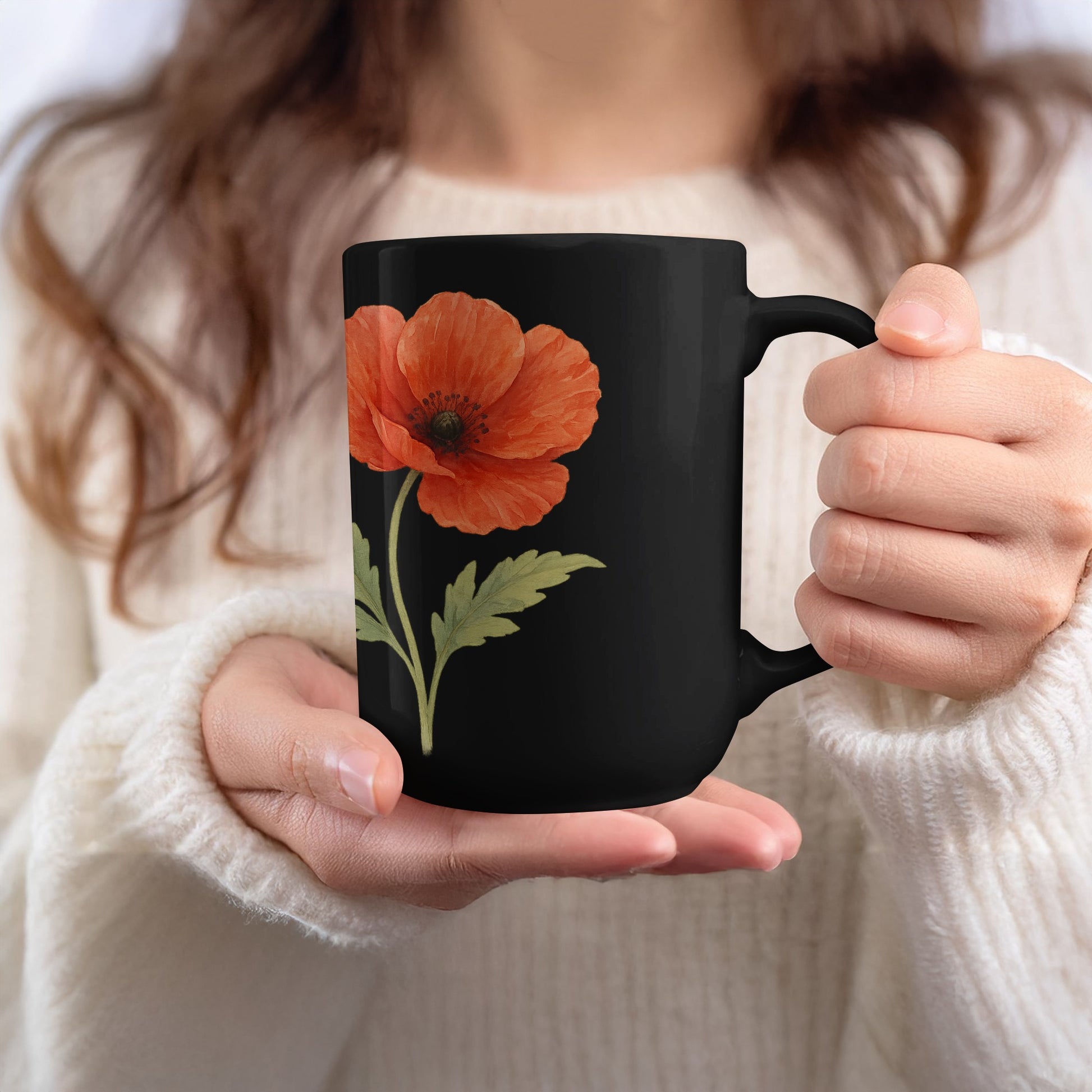 Beautiful Floral Design Black Mug Coffee Tea Product