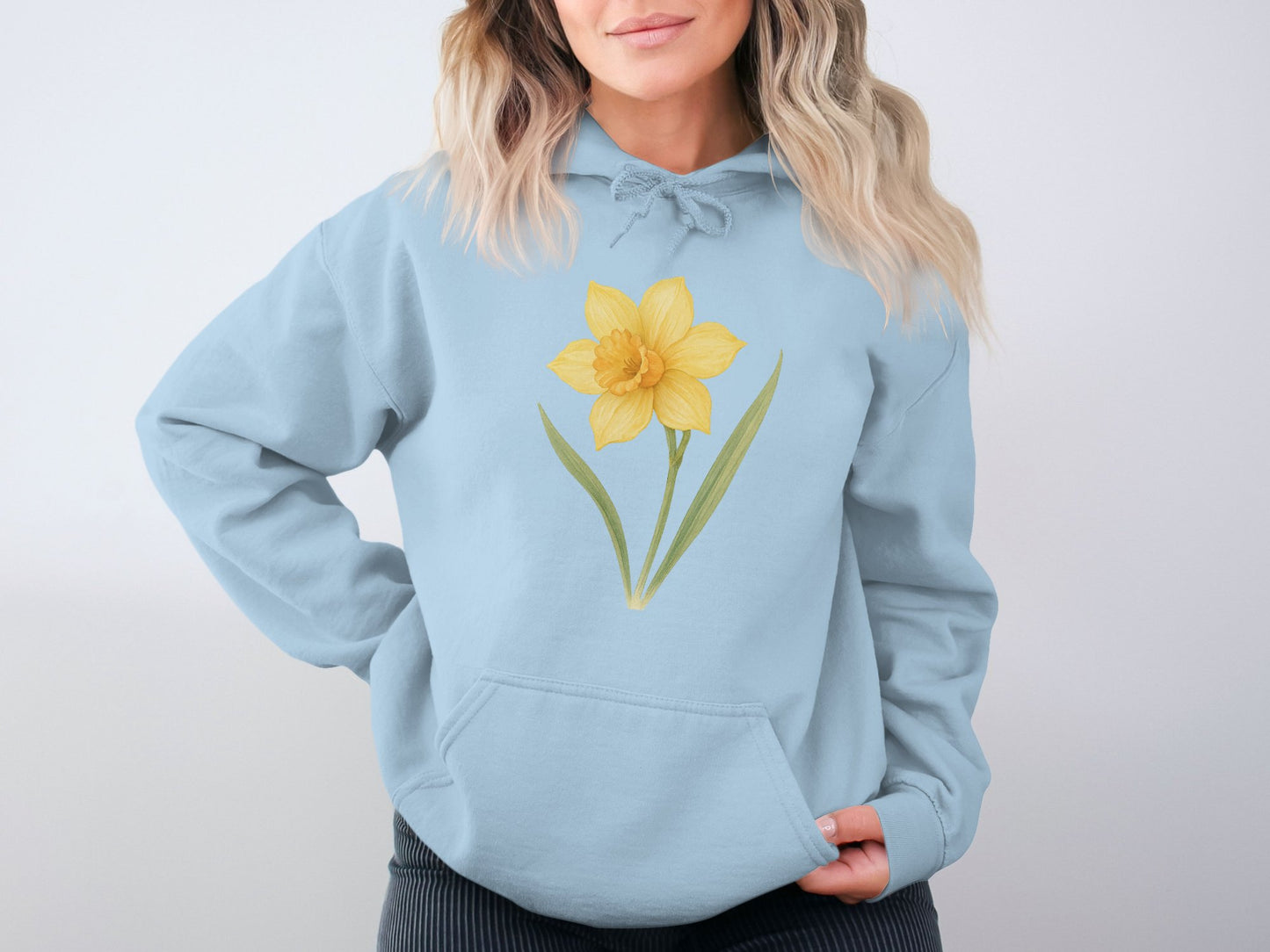 Daffodil Flower Print Light Blue Cozy Hoodie product