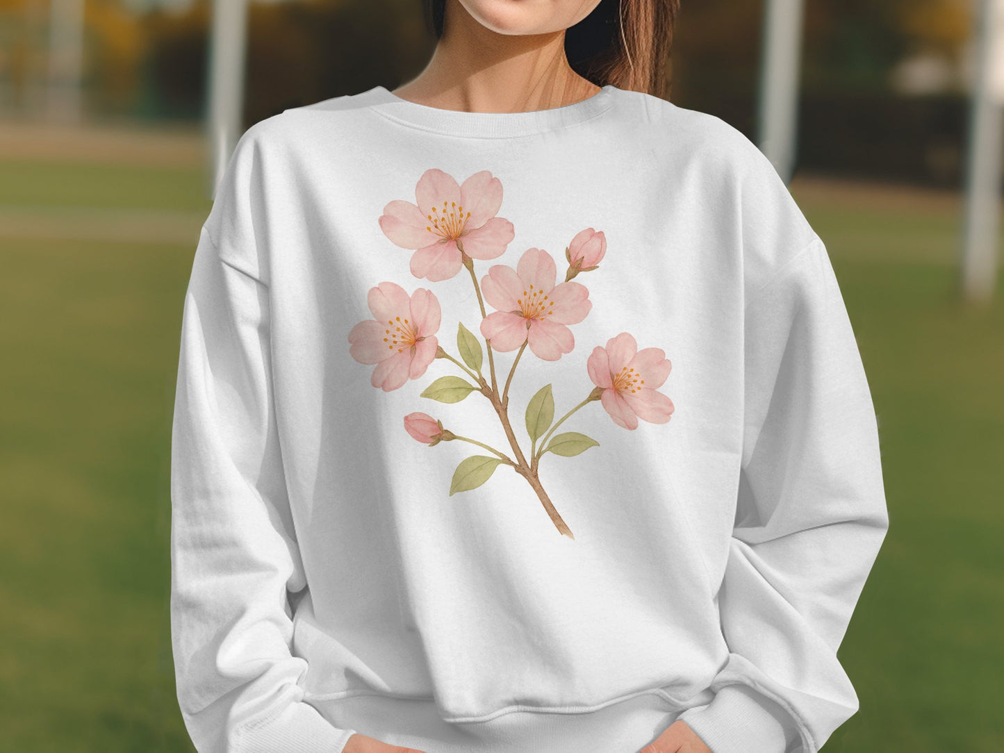 Elegant Cherry Blossom Design White Sweatshirt product