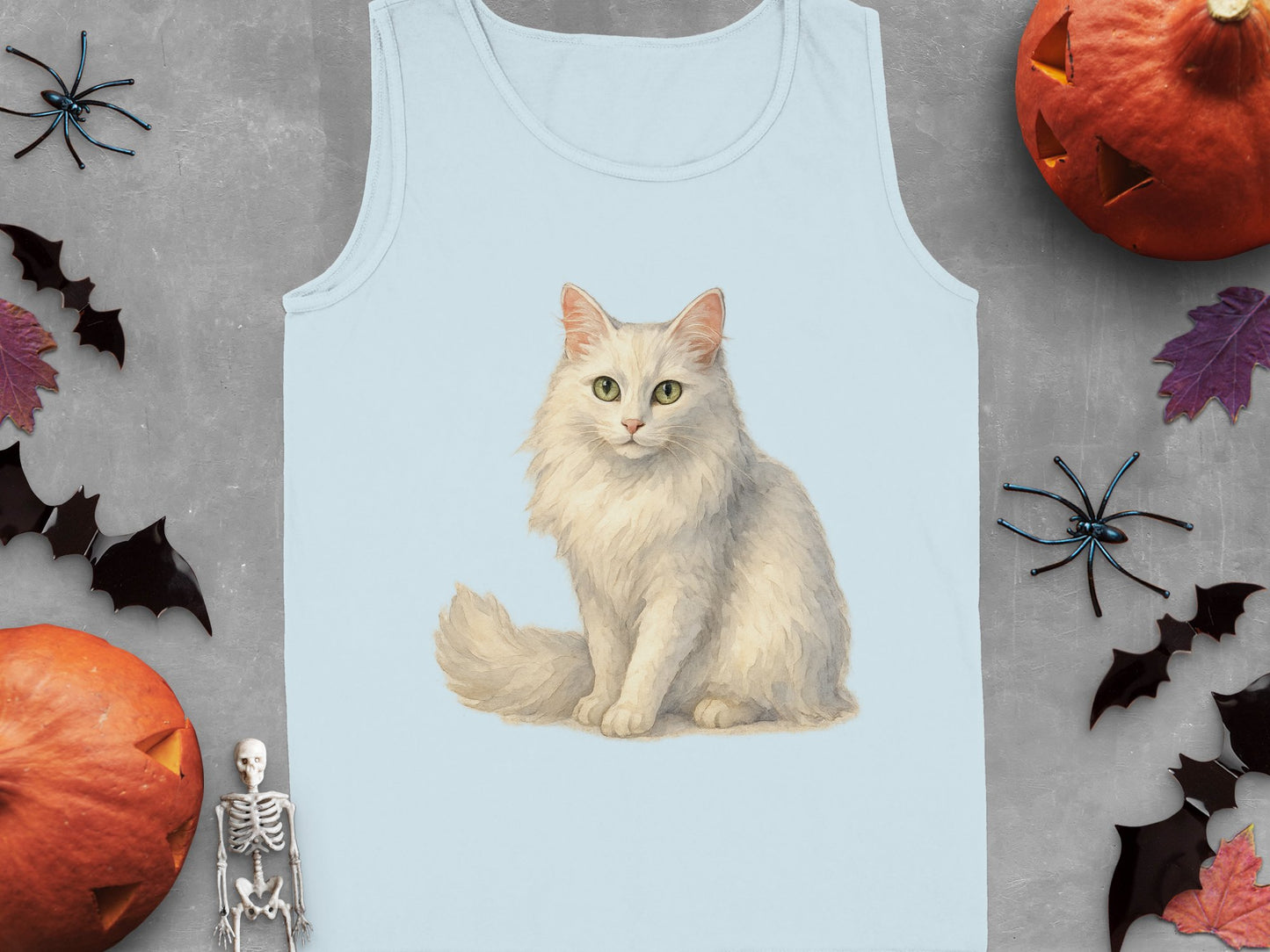 White Cat Graphic Design on Light Blue Tank Top product