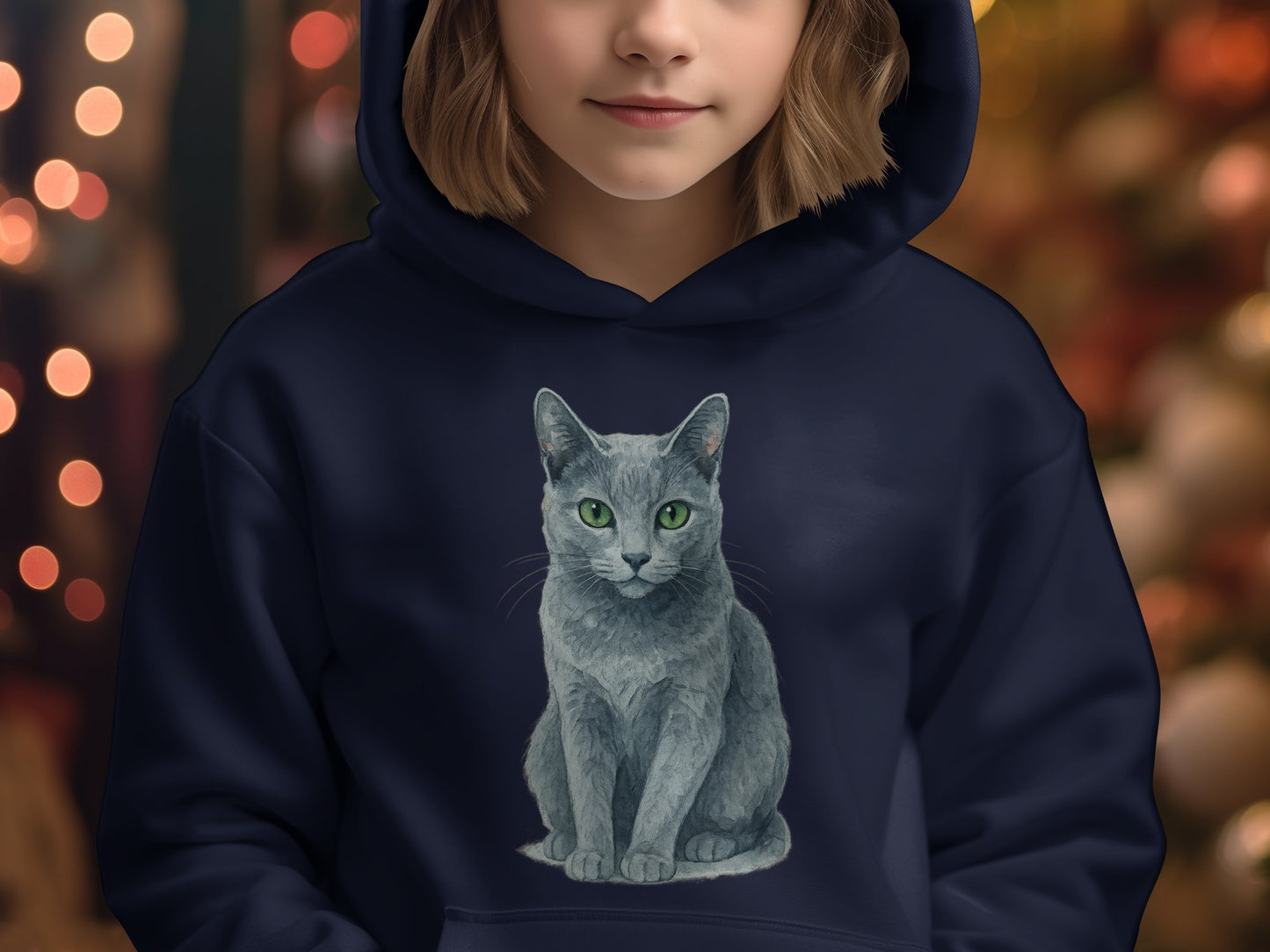 Navy Hoodie With Realistic Cat Print product
