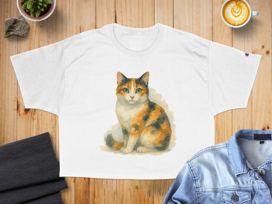 Adorable Cat Print Design on White Shirt product