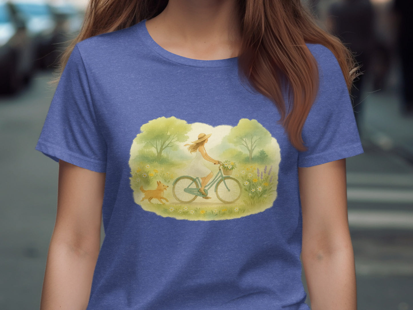 Woman Riding Bicycle with Dog T-shirt product