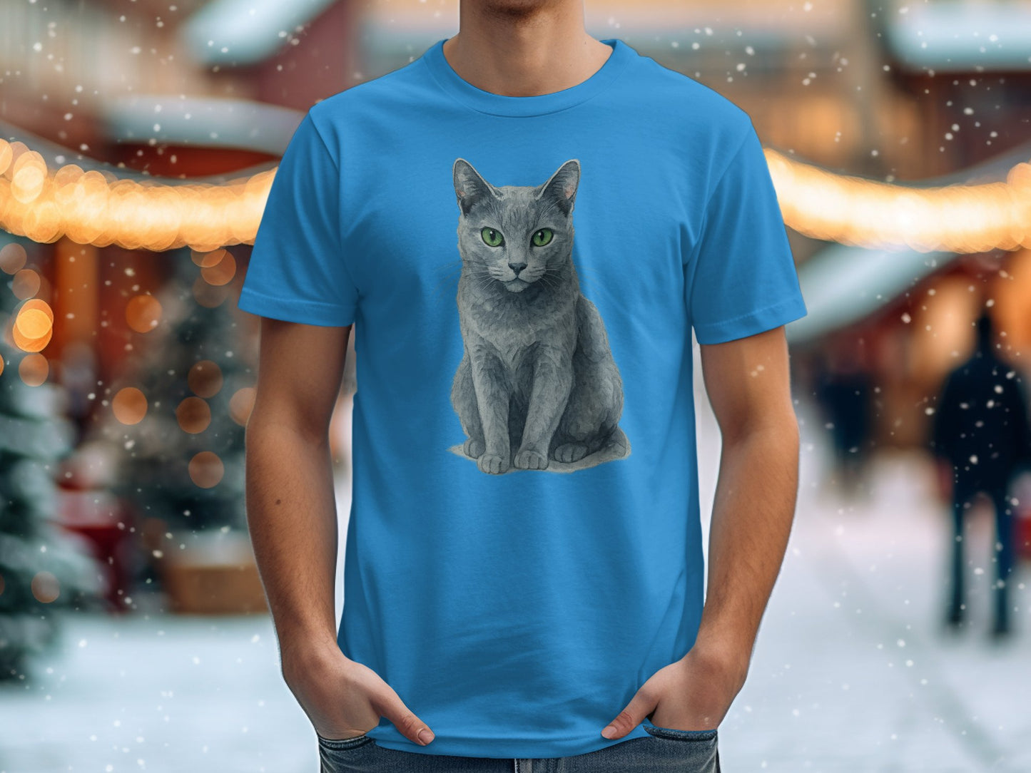 Blue T-shirt Featuring Realistic Cat Design product