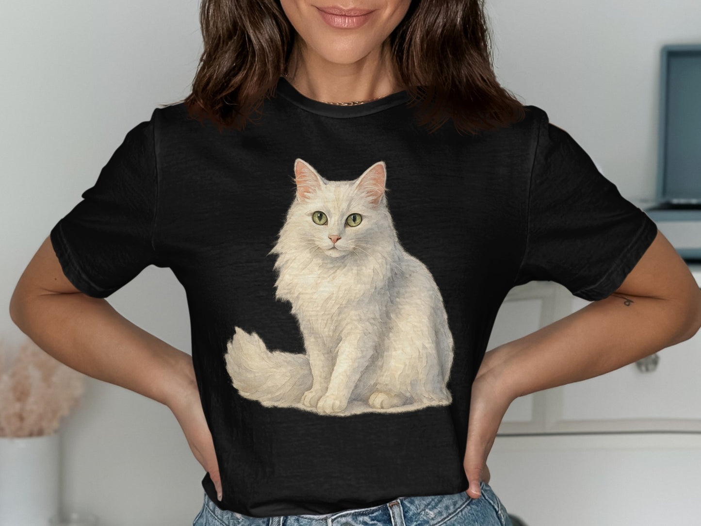 White Cat Portrait Graphic Design T-Shirt product