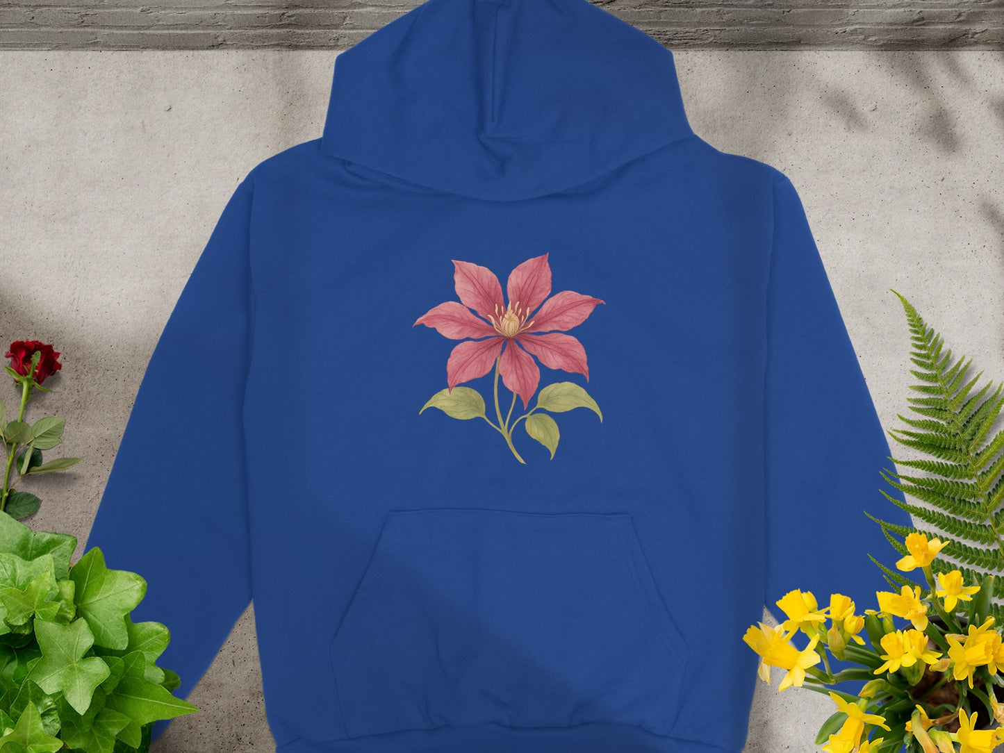 Blue Hoodie with Large Pink Flower Print clothing product