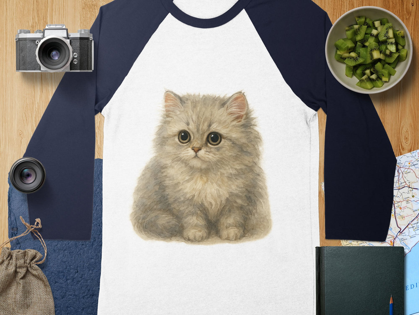 Cute Furry Kitten Print on Long Sleeve Shirt product type