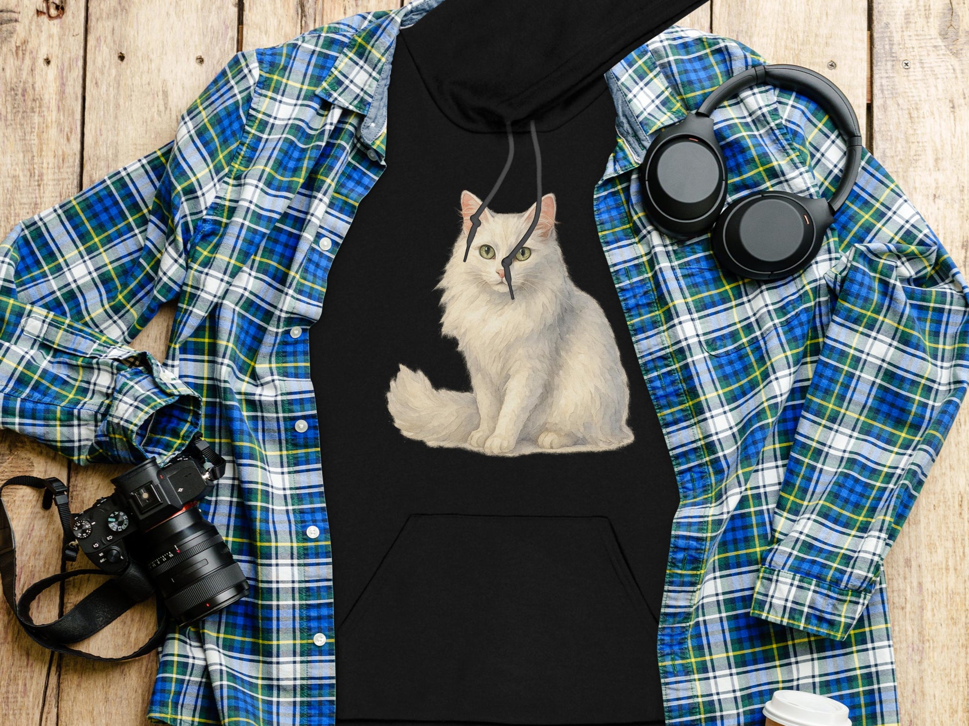 Stylish Hoodie With White Cat Print design product