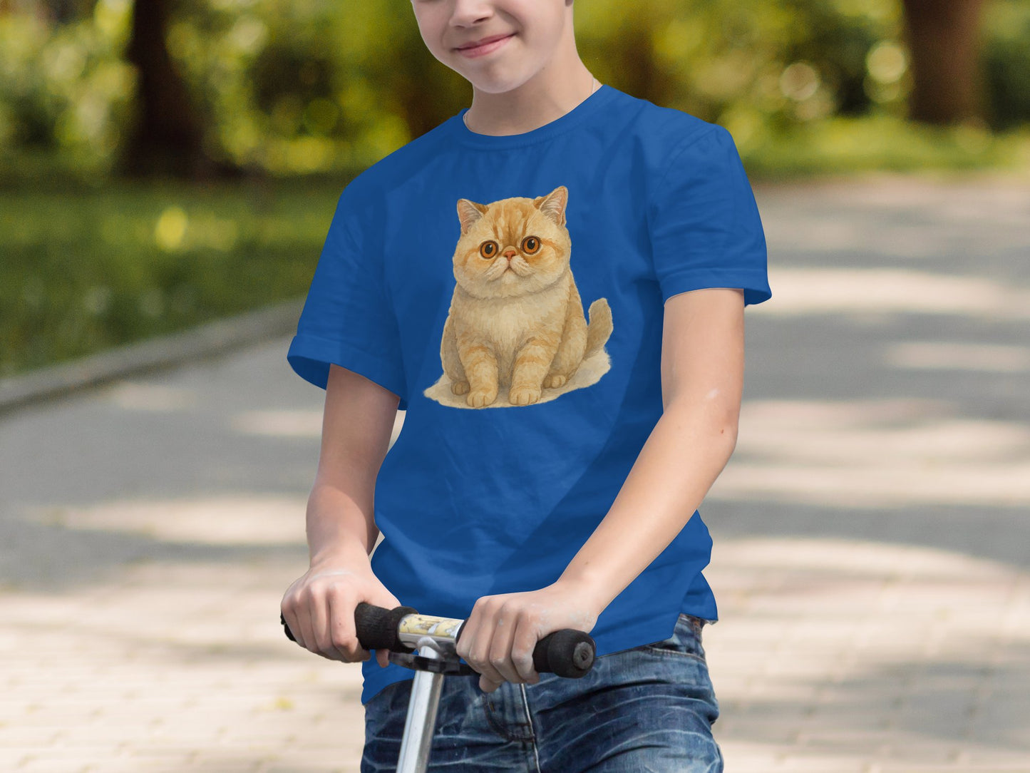 Cute Cat Graphic on Blue Youth T-Shirt product