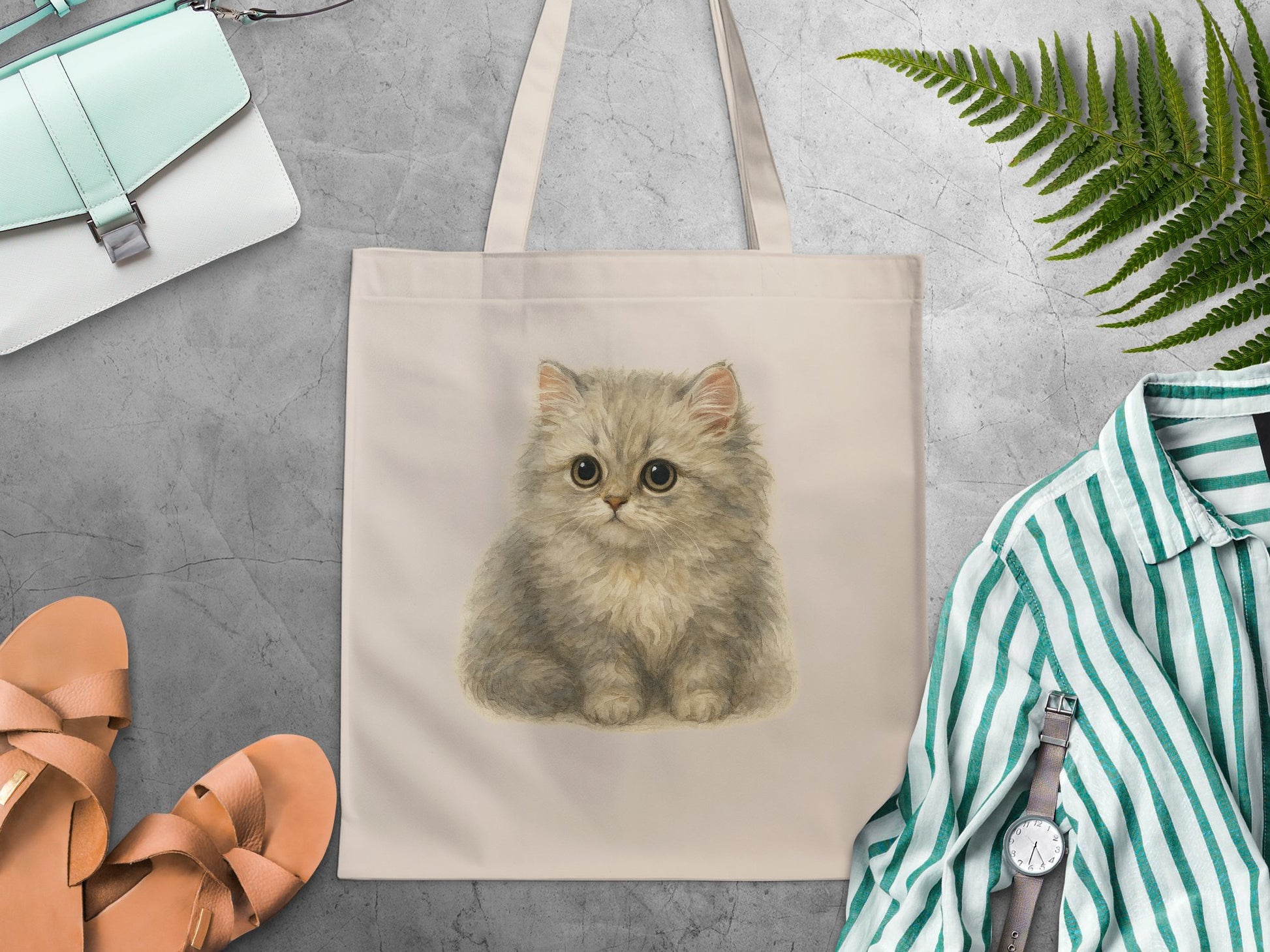 Cute Furry Gray Kitten Print Tote Bag for Cat Lovers product type