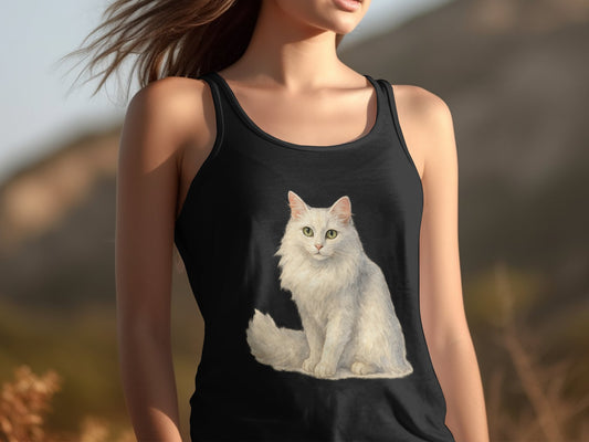 White Fluffy Cat Print Tank Top Ladies Fashion product type