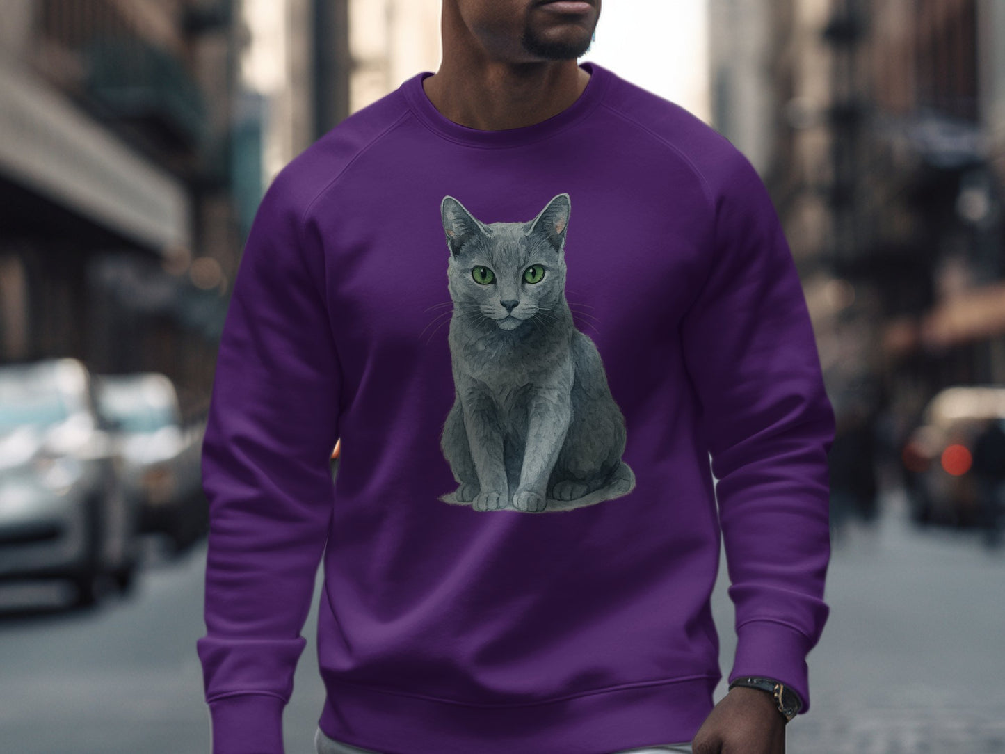 Purple Sweatshirt with Realistic Cat Illustration product type