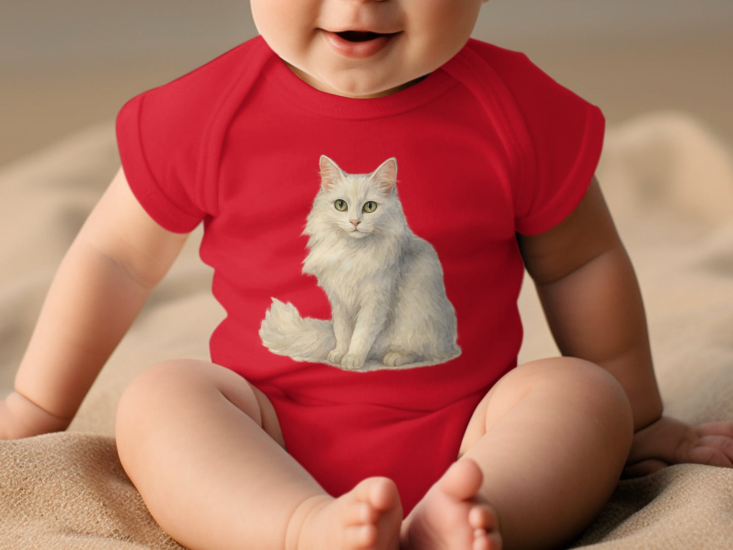 Cute Baby Bodysuit Red with White Cat Design product