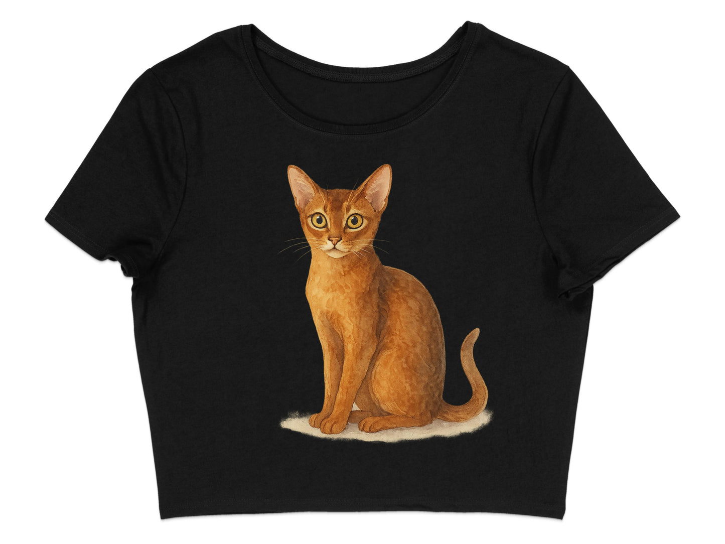 Cute Cat Print on Black Cropped Casual Wear Clothing product type
