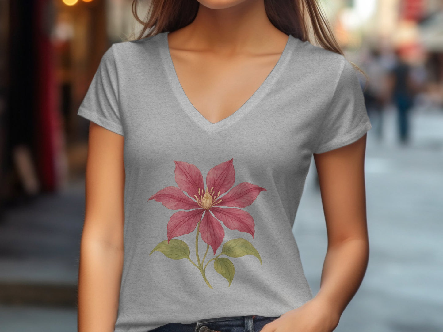 Beautiful Floral Design on V-Neck Short Sleeve Shirt product