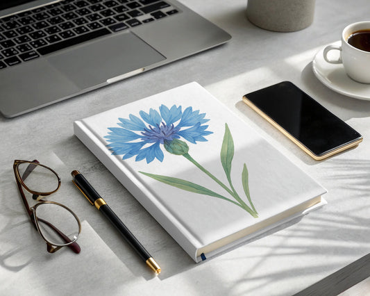 Blue Flower Design on White Cover Notebook product