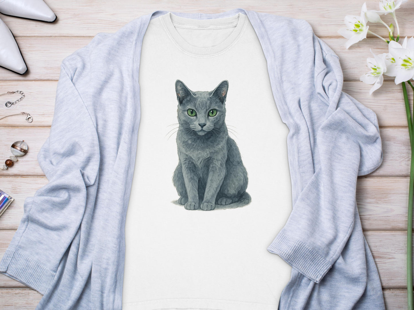 Cat Portrait Illustration on White T-Shirt product