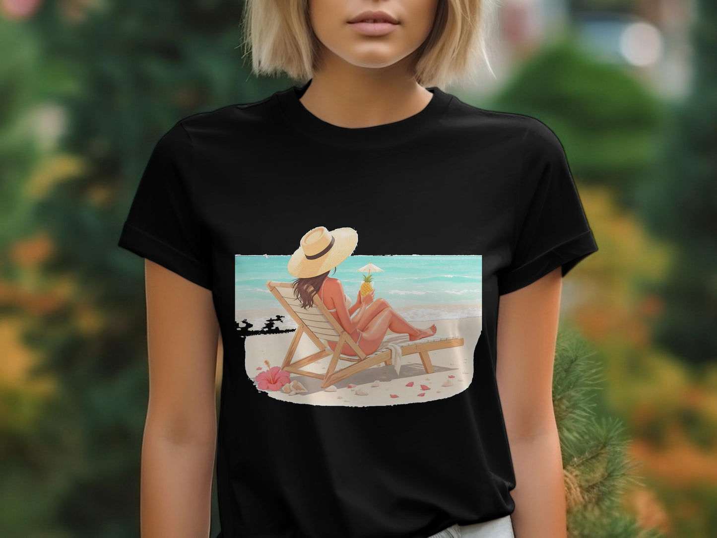 Woman Relaxing on Beach Graphic Tee product