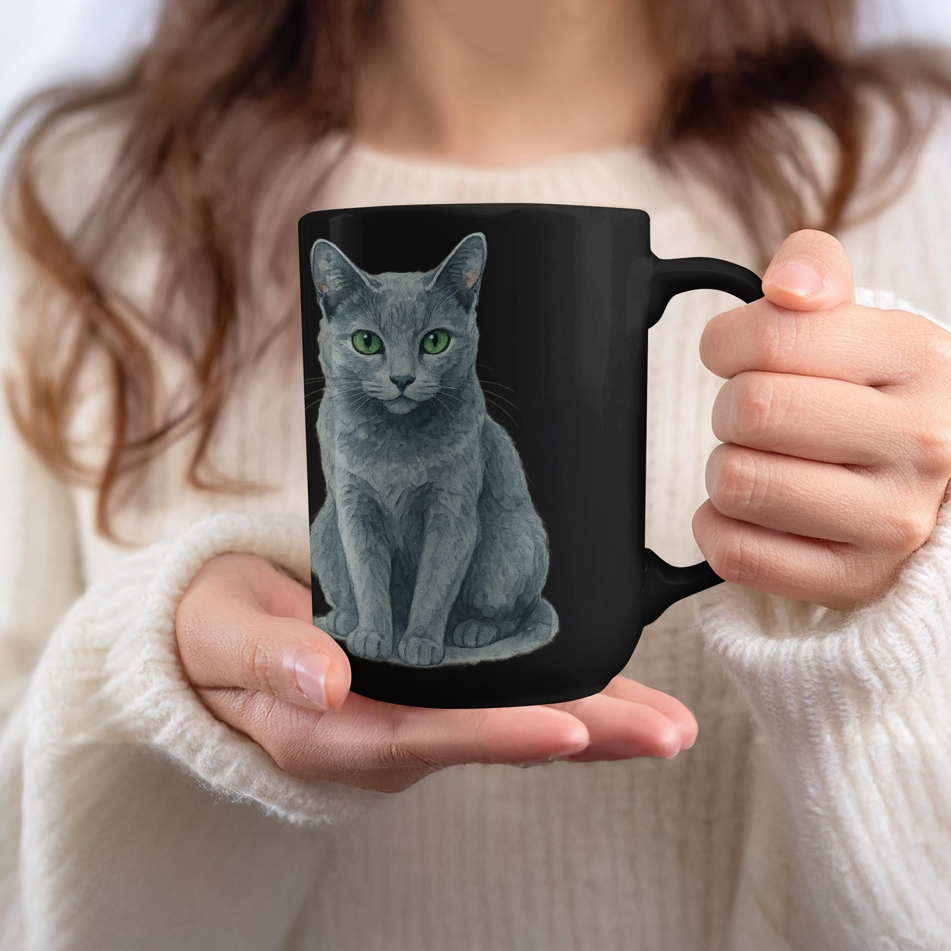 Adorable Cat Print Black Mug for Coffee Lovers product