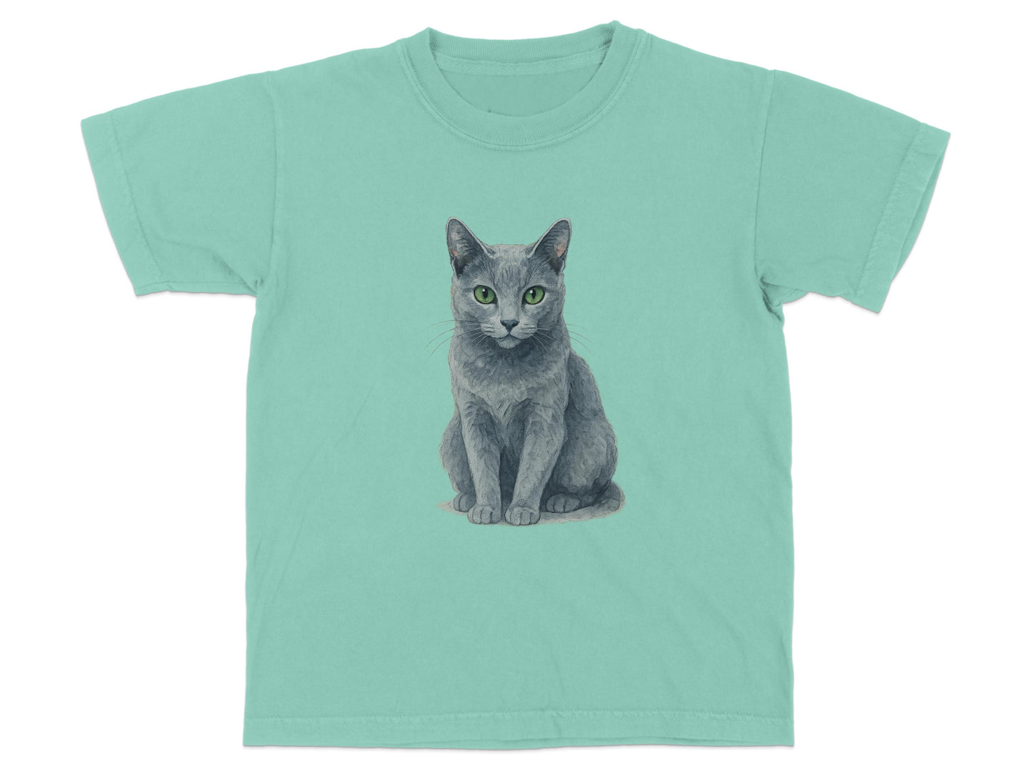 Green T-shirt with Gray Cat Illustration product type