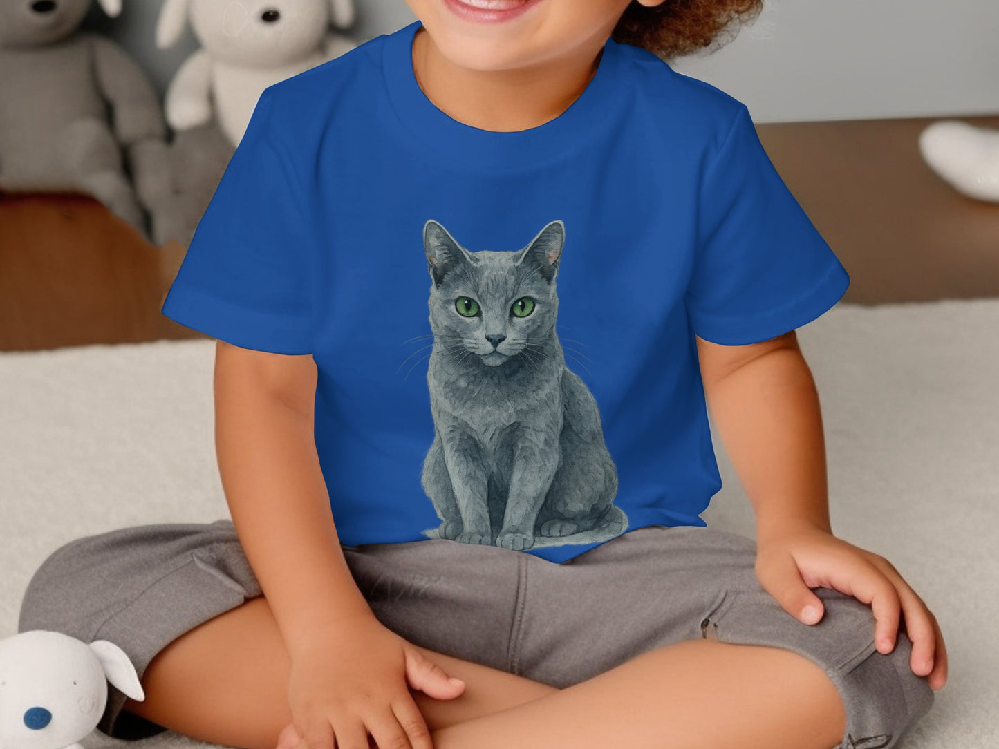 Cute Cat Print Design on Blue Children's T-Shirt Product