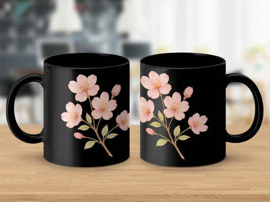 Beautiful Black Mug with Pink Blossoms Design product type