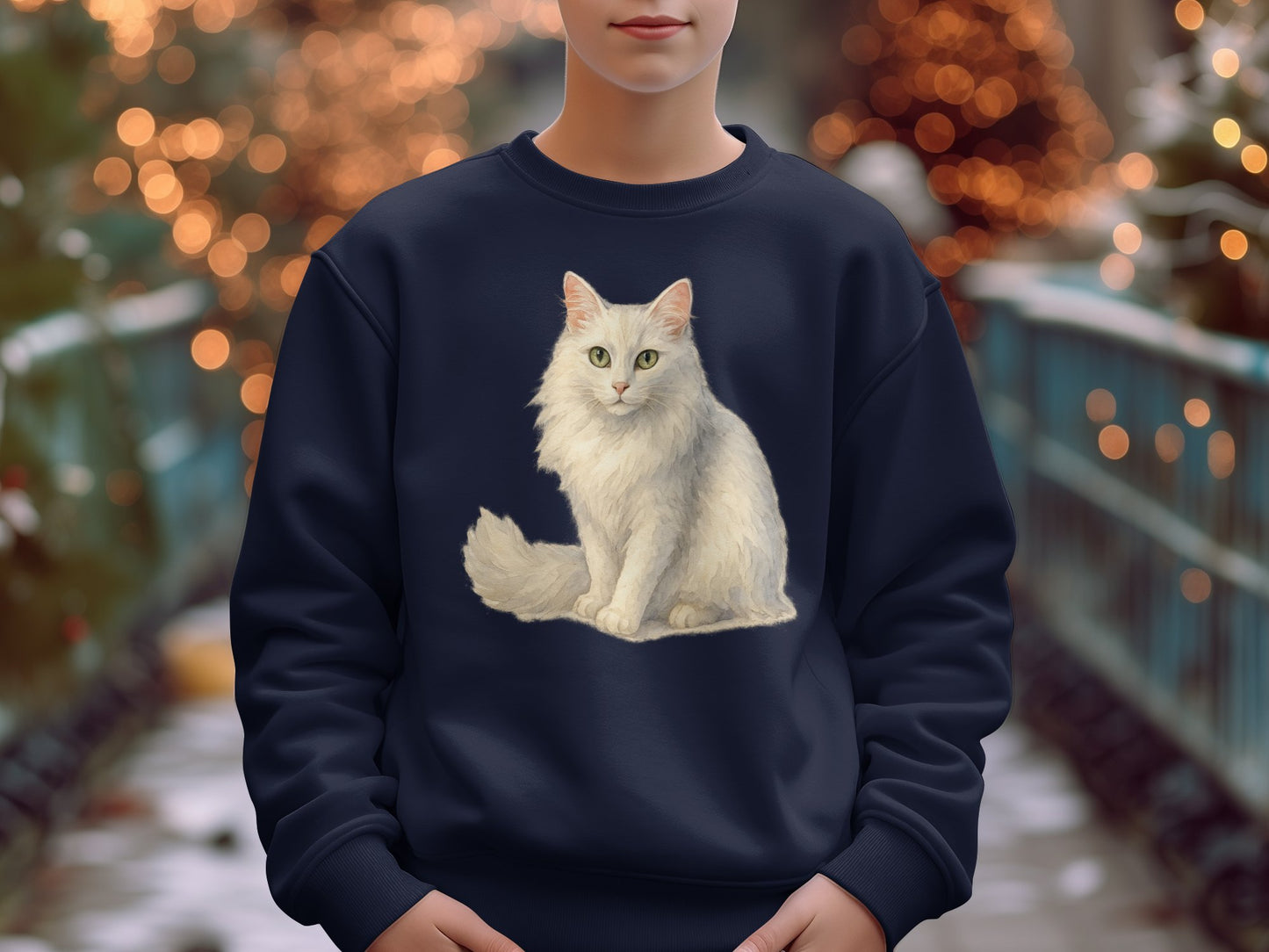 Elegant White Cat Design on Cozy Sweatshirt product type