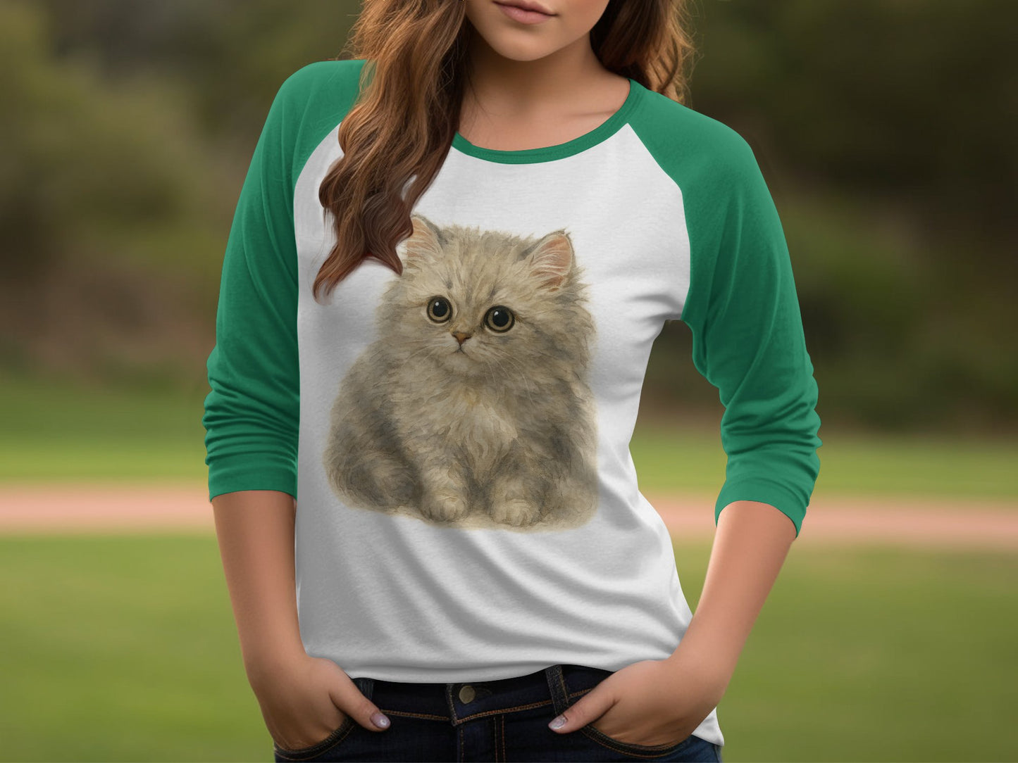 Adorable Fluffy Kitten Print Long Sleeve Shirt product type