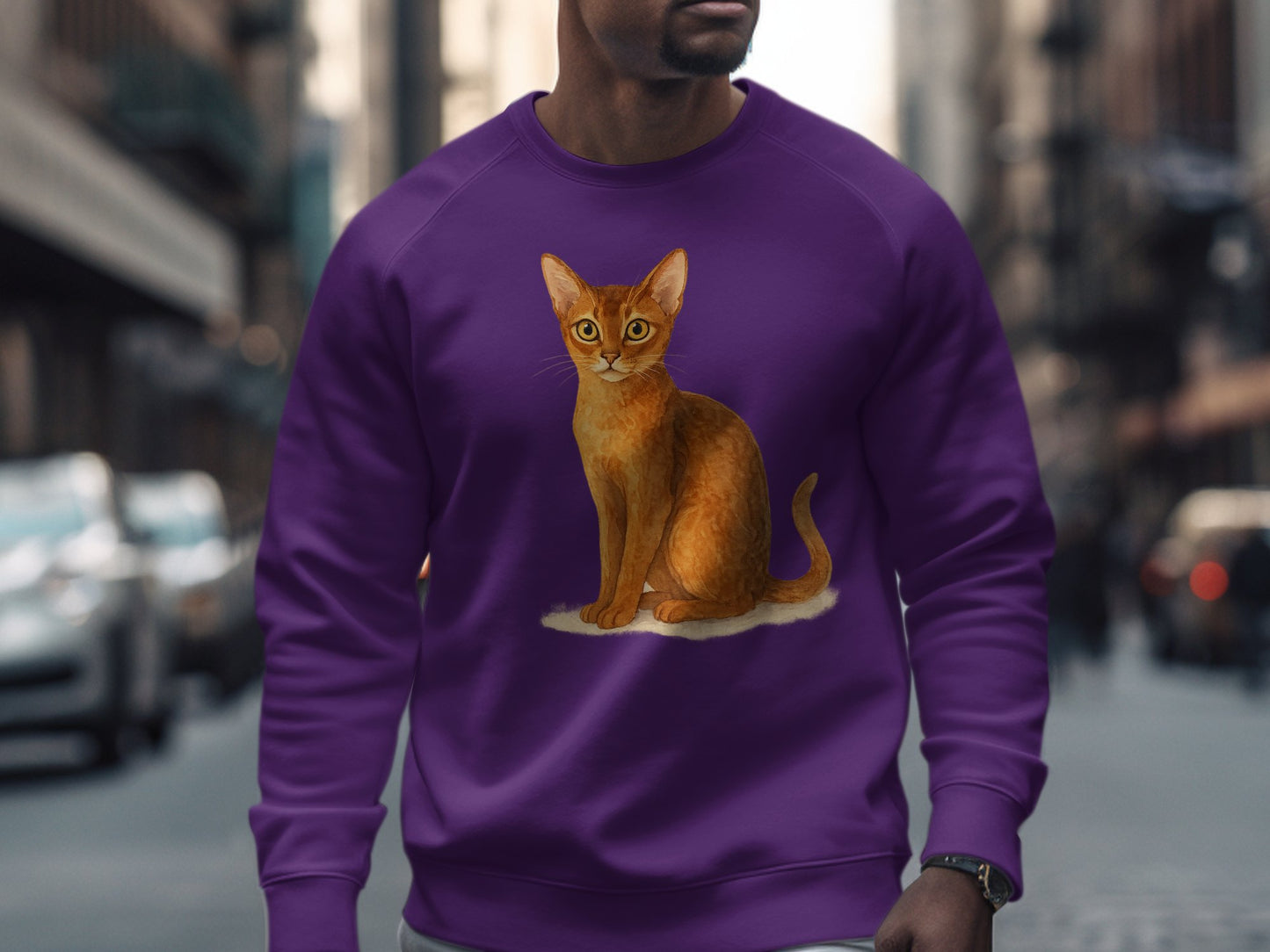 Purple Sweatshirt Featuring Orange Cat Print product type