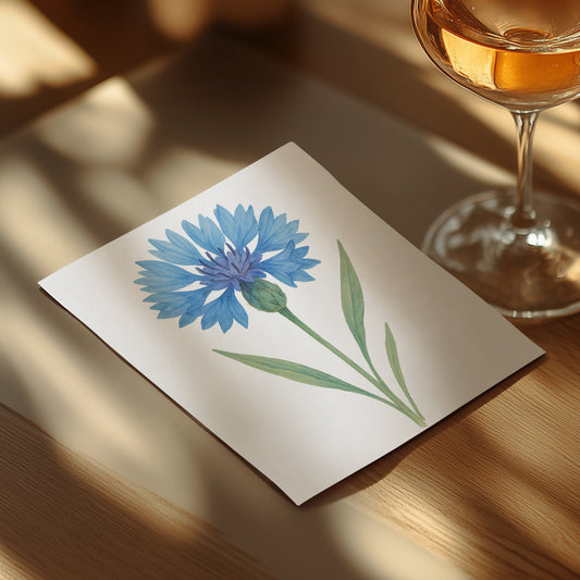 Beautiful Blue Floral Artwork on White Paper product