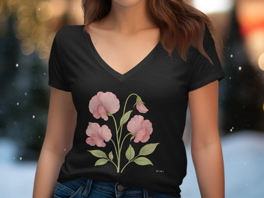 Beautiful Pink Flower Illustration V Neck Shirt product