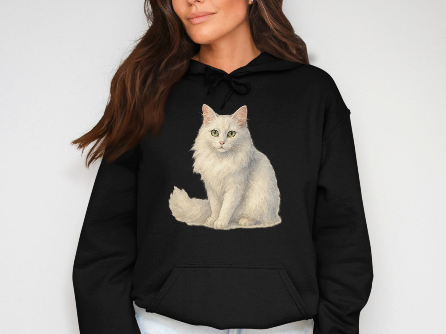 Adorable White Cat Graphic Black Hoodie product