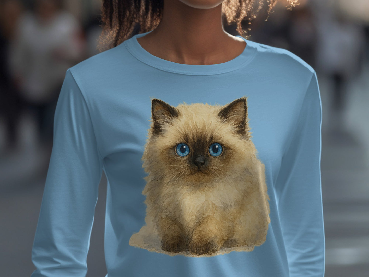 Cute Kitten Design on Blue Women Long Sleeve Shirt product type
