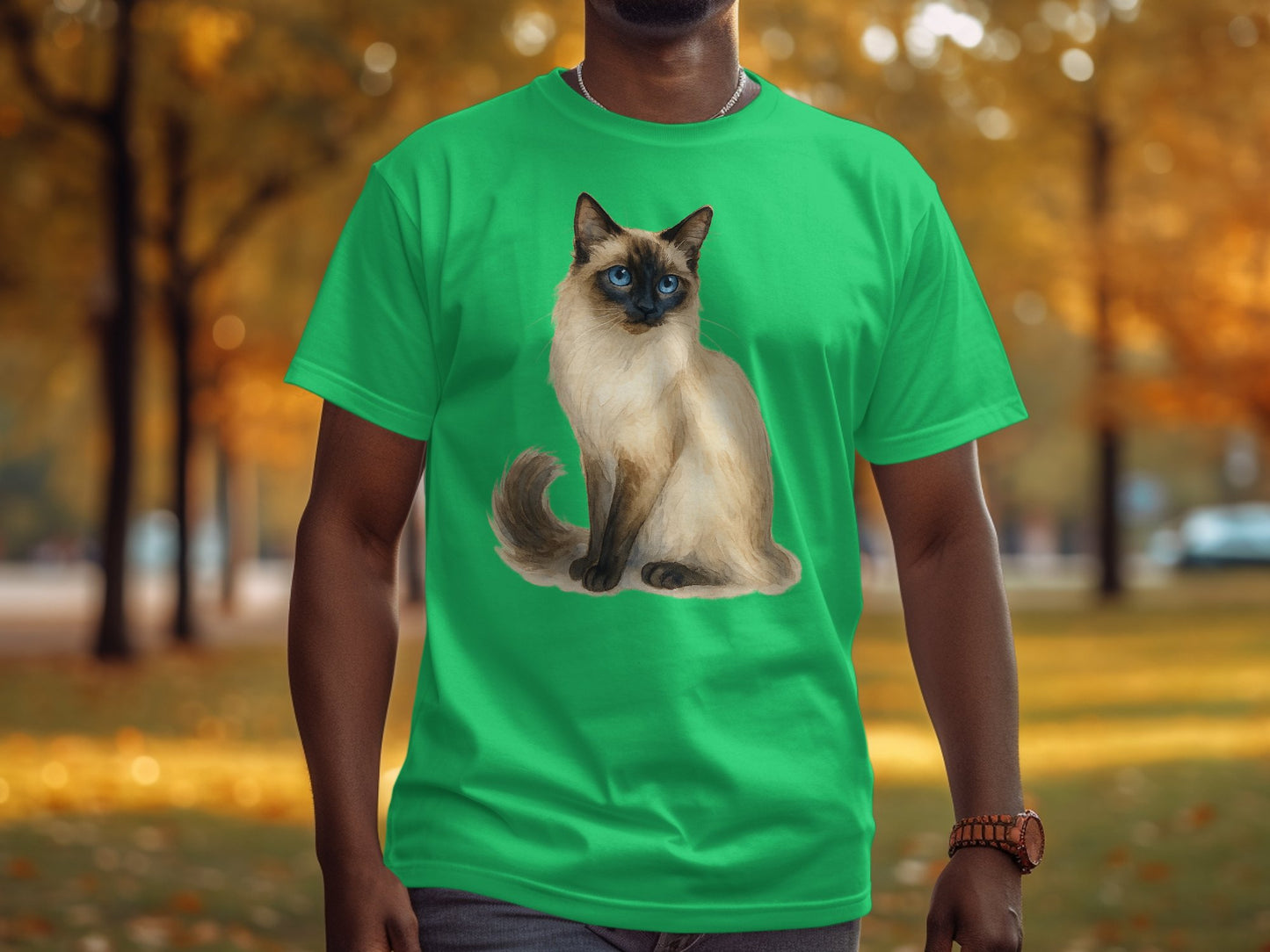 Siamese Cat Graphic Green T-Shirt Casual Wear product