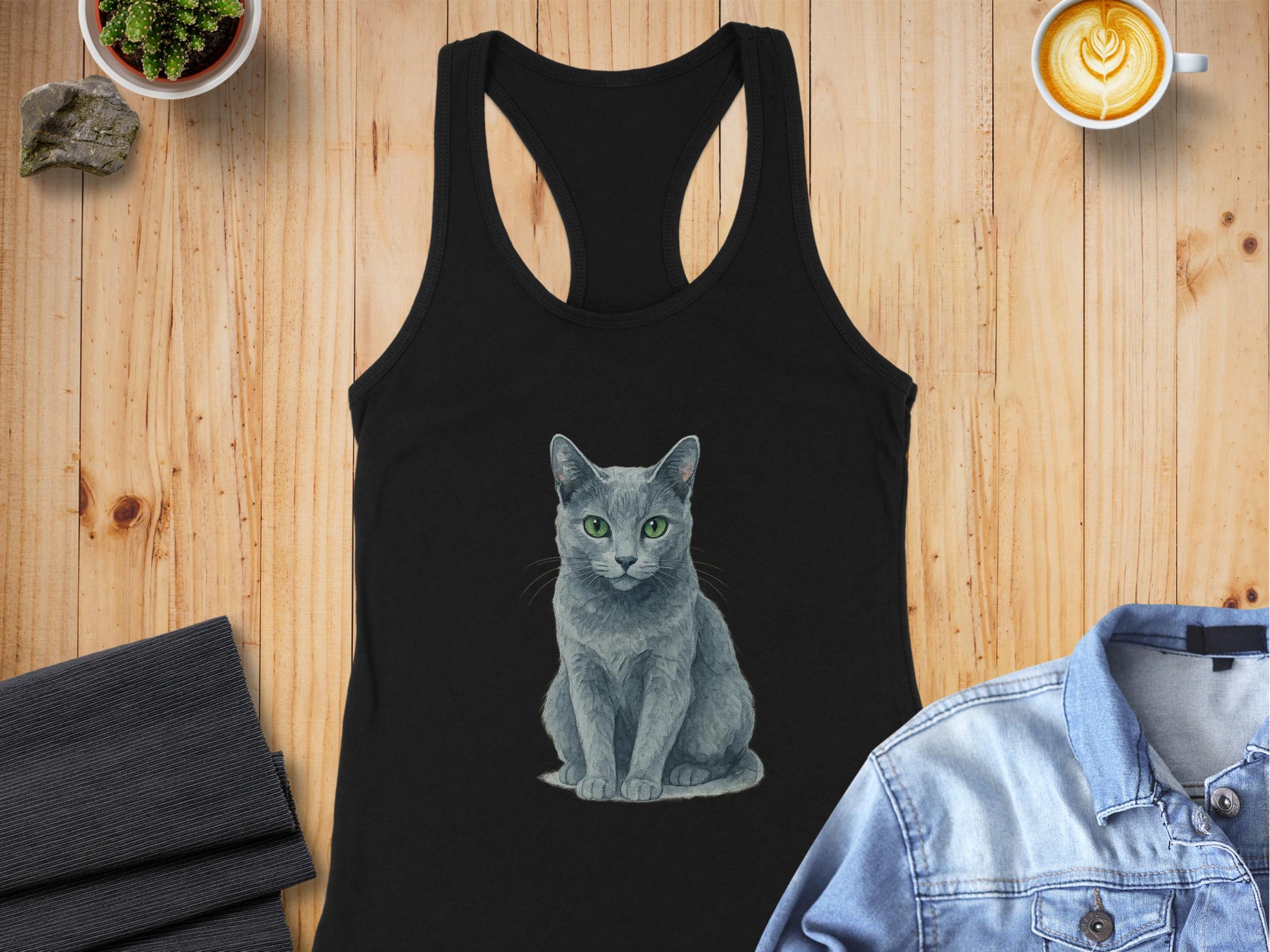 Gray Cat Graphic Design on Black Tank Top product