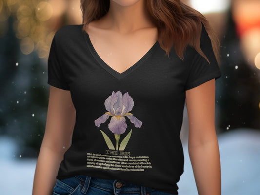 Elegant Iris Floral Graphic V Neck Womens T Shirt product