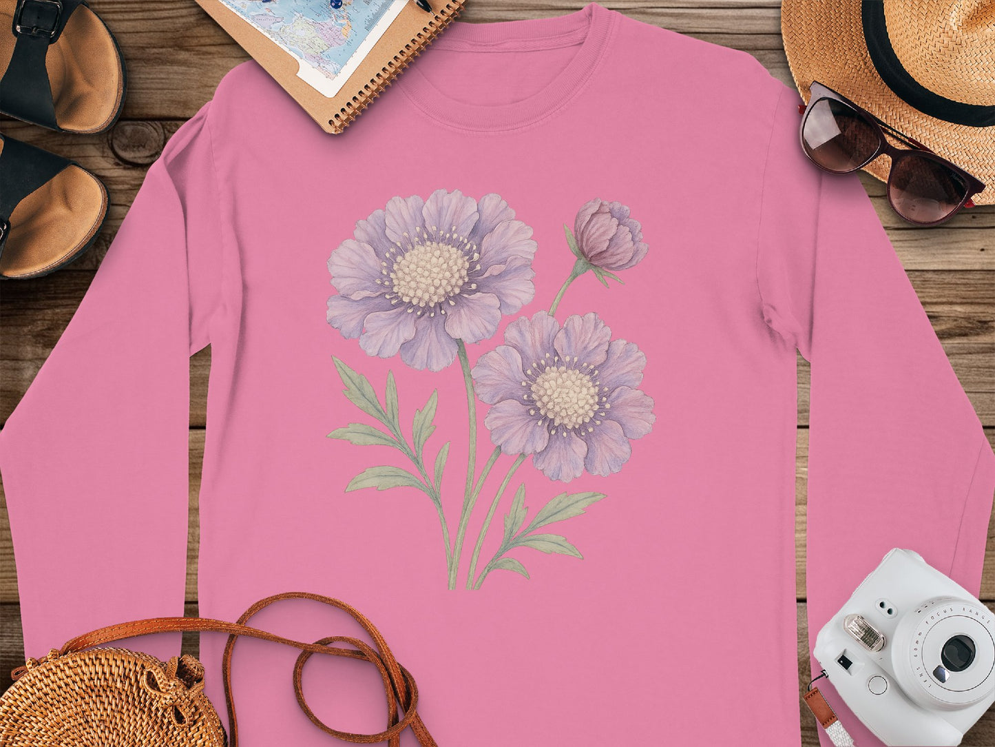 Floral Long Sleeve Graphic Tee Fashionable Clothing Product