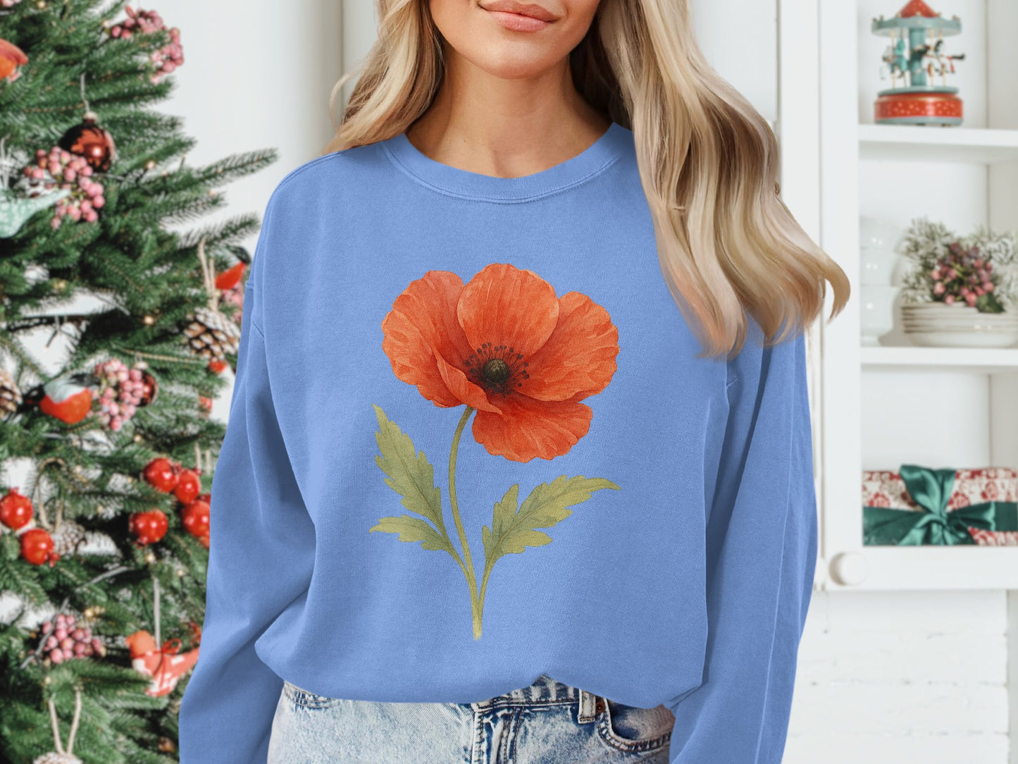Festive Poppy Print on Comfortable Holiday Sweater product type