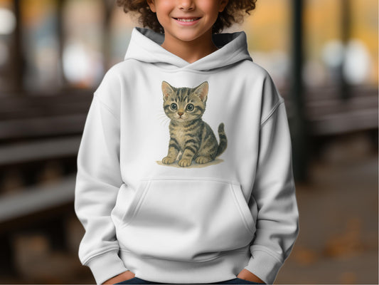 Adorable Kitten Print White Hoodie Clothing product