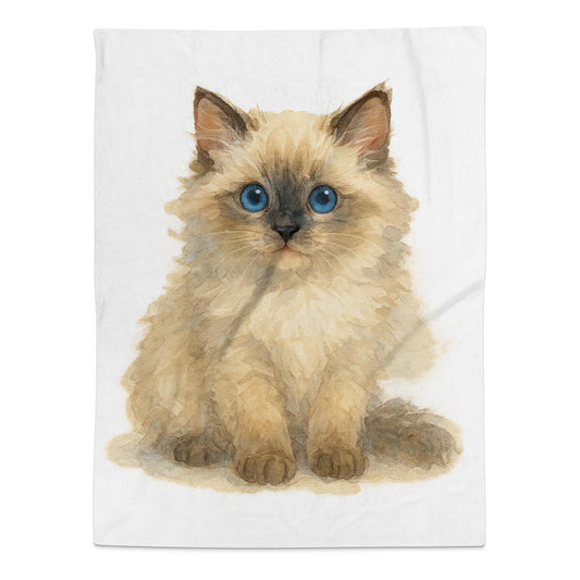 Fluffy Blue Eyed Kitten Printed Design Blanket product