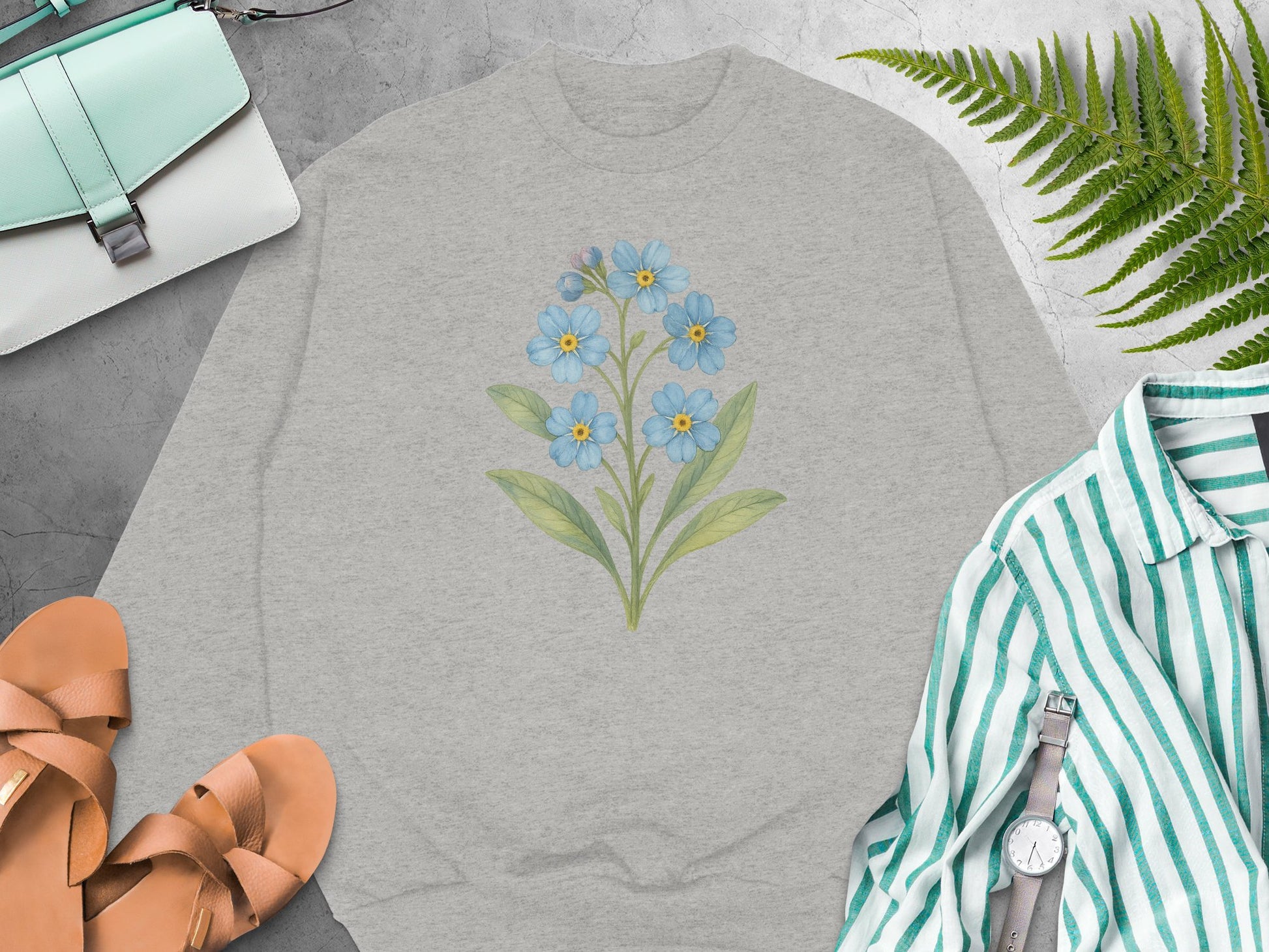 Blue Flower Design on Light Gray Sweatshirt product