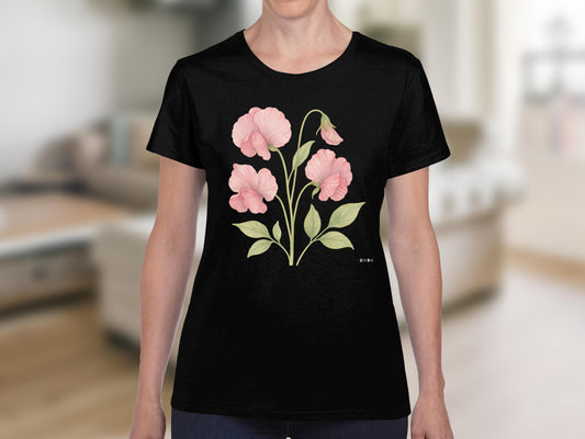 Elegant Floral Design on Black T-shirt product