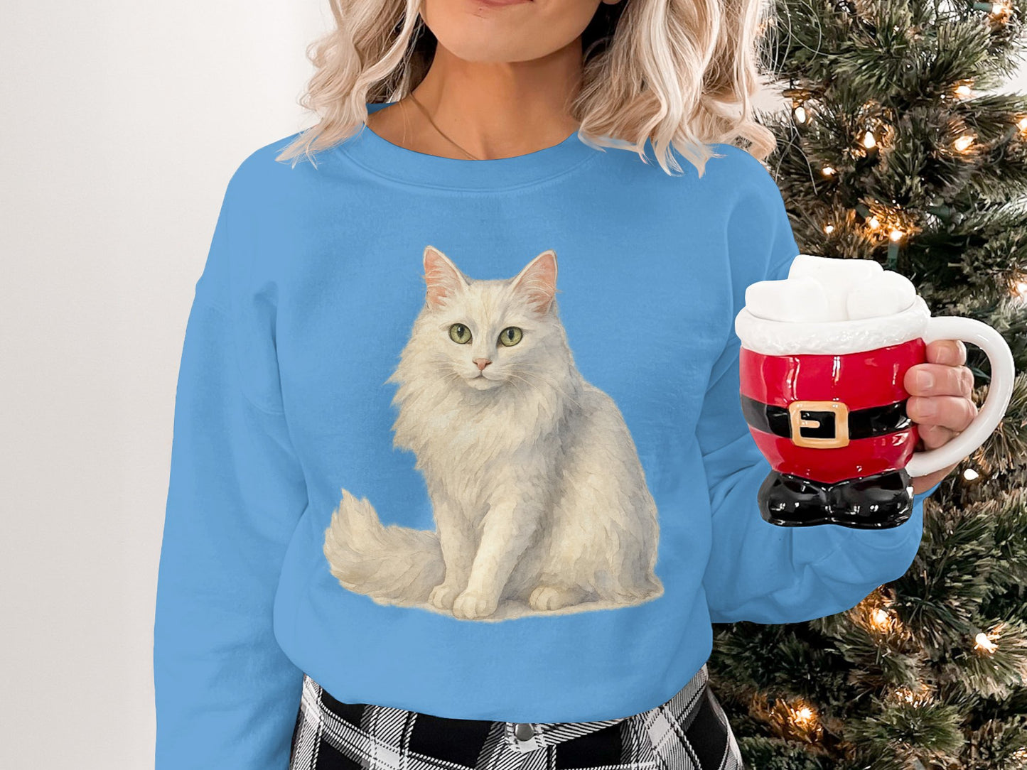 Women's Casual Blue Sweater with Adorable Cat Print product