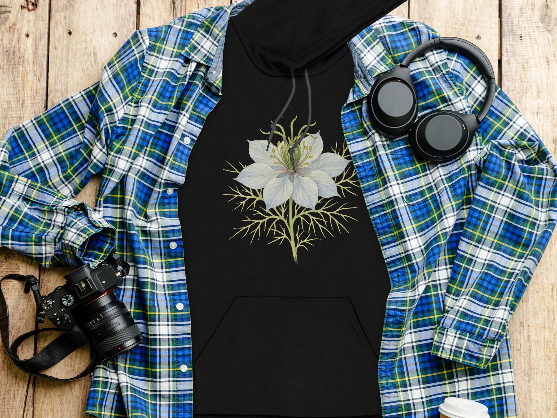 Beautiful Black Hoodie with Intricate Floral Design product