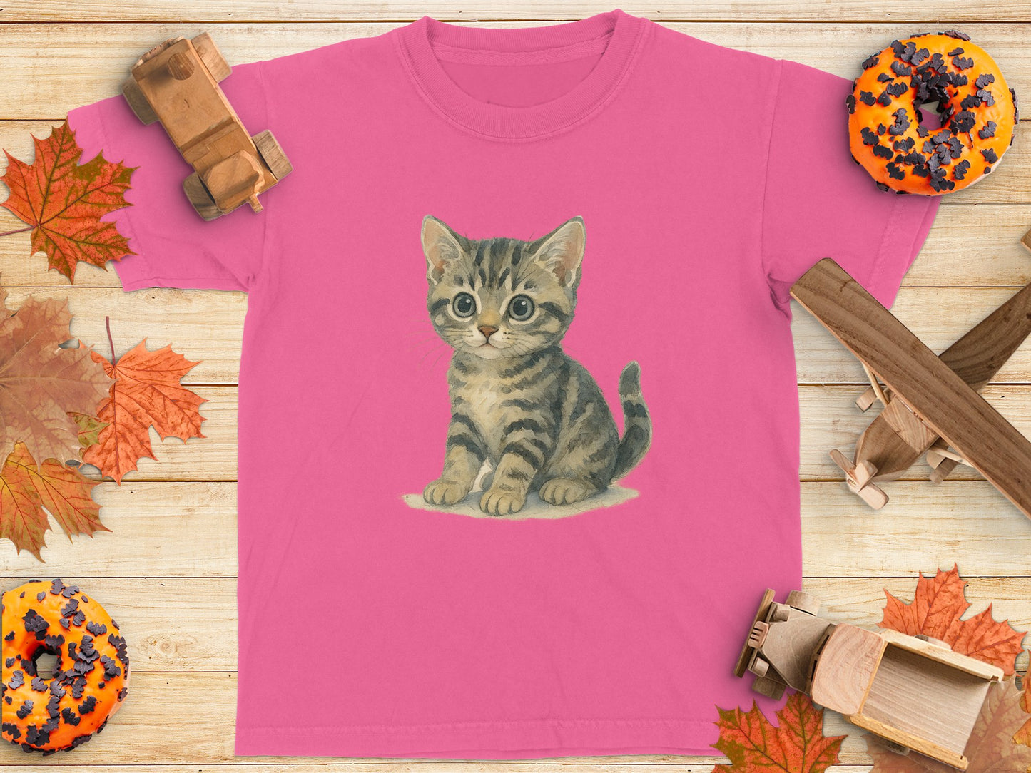 Cute Kitten Graphic Design on Pink Youth T-Shirt Product