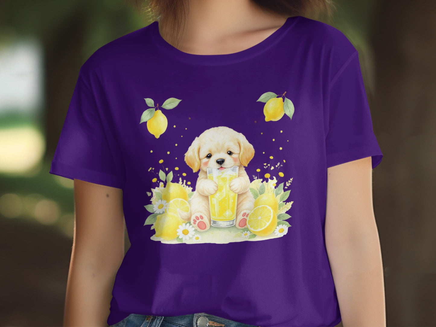 Cute Puppy with Lemonade Print T-Shirt product type