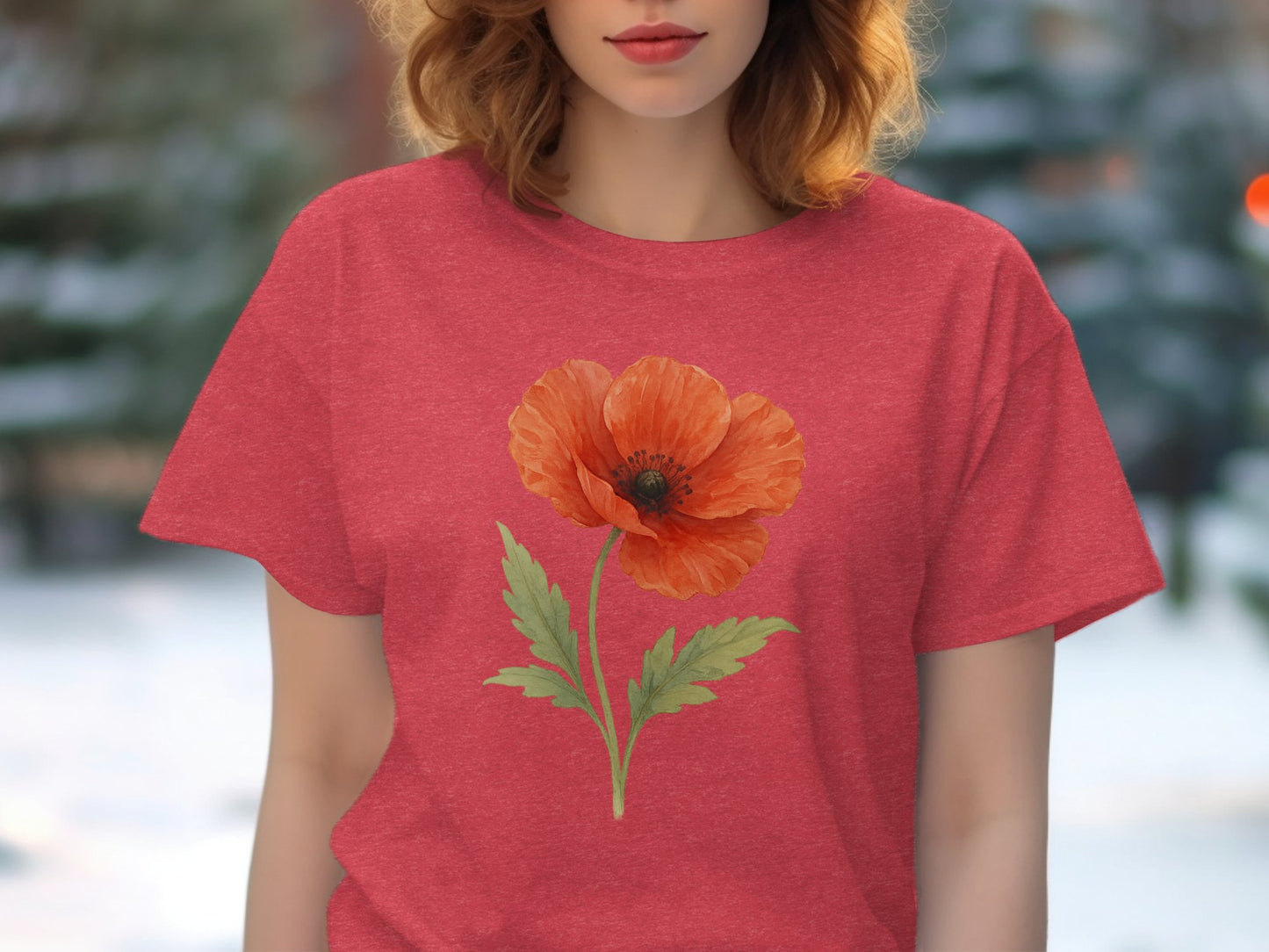 Red Tee with Orange Flower Print product