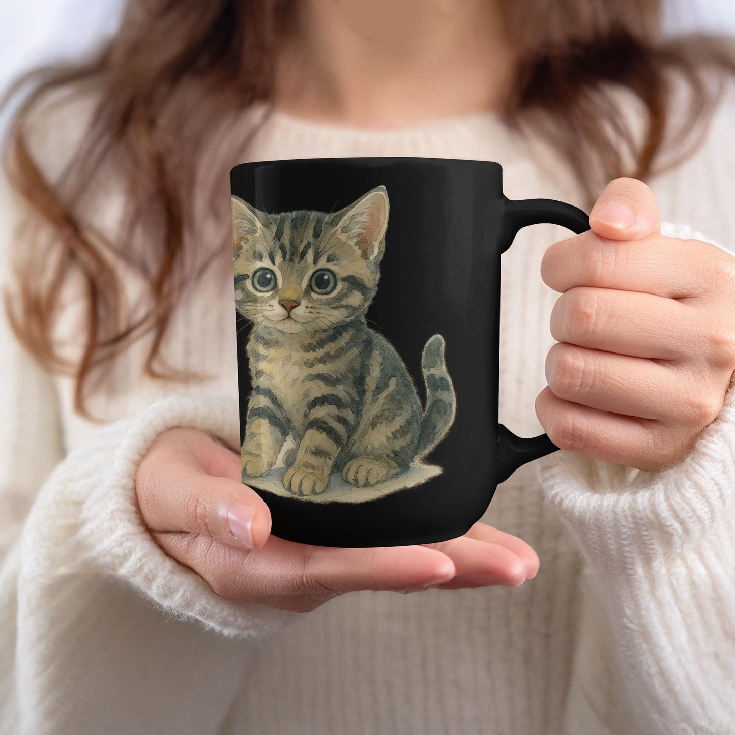 Cute Grey Kitten Design Black Coffee Mug product