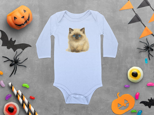 Cute Kitten Printed Long Sleeve Baby Onesie product