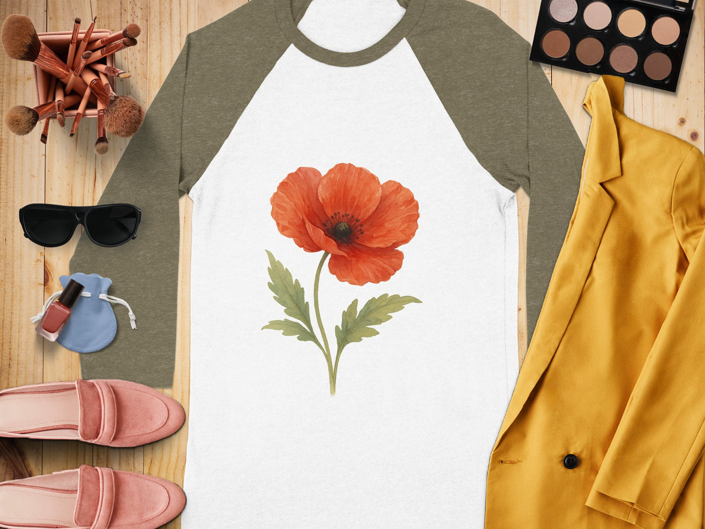 Floral Print Raglan Sleeve Baseball Tee product type